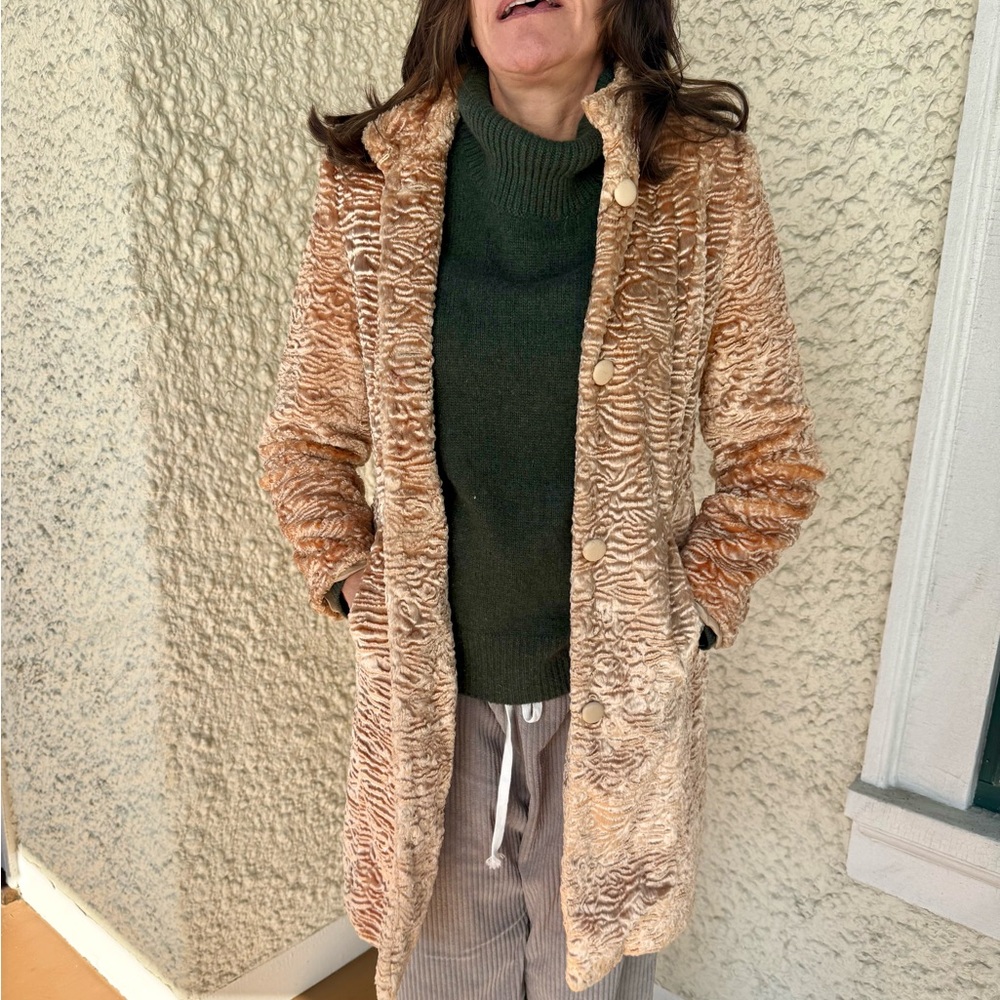 VTG Golden Faux Fur Ladylike Coat by Valerie Stevens szM